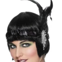 Zwarte Satijnen Flapper Hoofdband Vrouw
