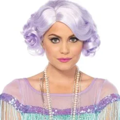 Pastel Krullende Paarse Bob Pruik Met Verstelbare Bandjes