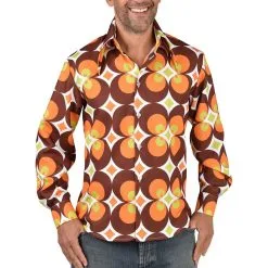 Jaren 60 Oranje Bloemen Blouse Man