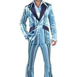 Mr Fine Stripe Jaren 70 Pak Blauw Man