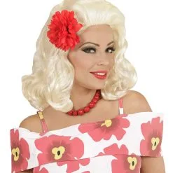 50s Pruik, Rock Pin Up Girl Blond Met Rode Roos