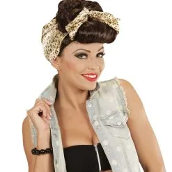 50s Pruik, Rock Pin Up Girl Bruin Met Hoofddoek