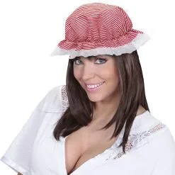 Boerinnen Slaapmuts Wit / Rood Gestreept -Sieraden Verkoopwinkel wdm1014 02426 c