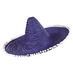 Sombrero 50cm, Blauw / Paars Met Pom Poms