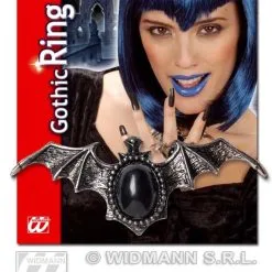 Ring Vleermuis Met Zwarte Gemsteen