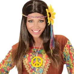 Dammy Pruik, Hippie Bruin Met Meerkleuren Bloem Hoofdband