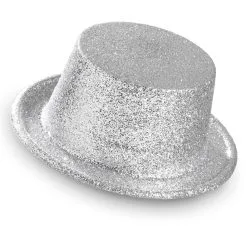 Showmaster Glitter Hoge Hoed, Zilver