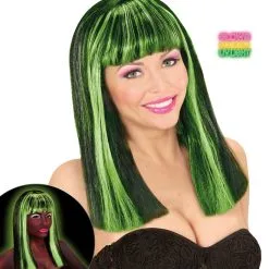 Lange Pruik, Patsy Neon Groen Strepen