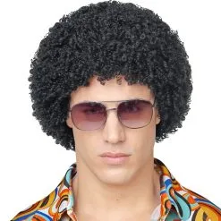 Kroeskop Soul Zanger Pruik Zwart