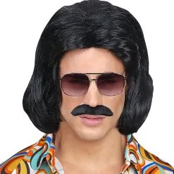 Foute 70s Dandy Pruik En Snor Zwart